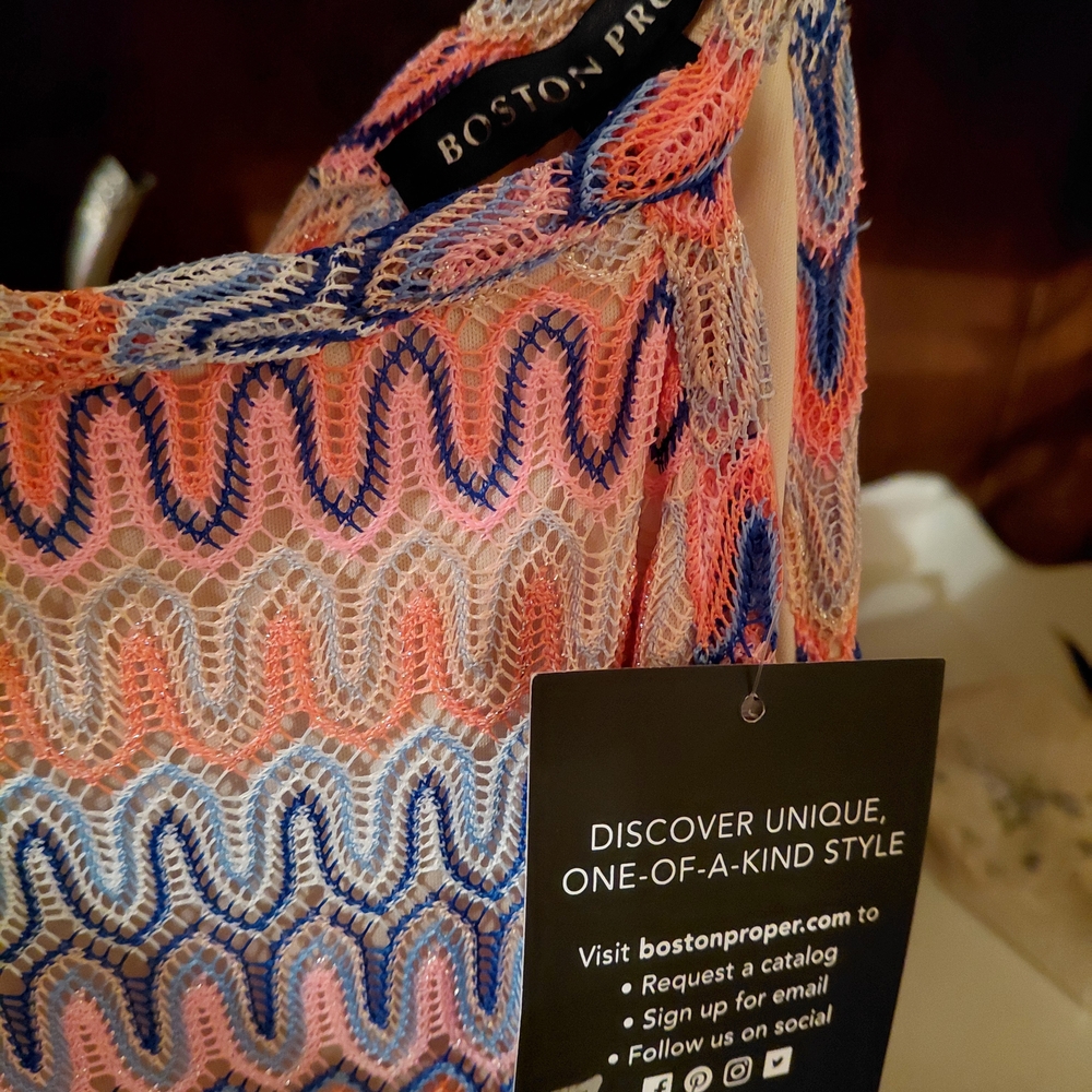 NWT Boston Proper Multicolor Zigzag Shimmer Dress Fully Lined, Comfortable Sz Lg - Picture 4 of 6